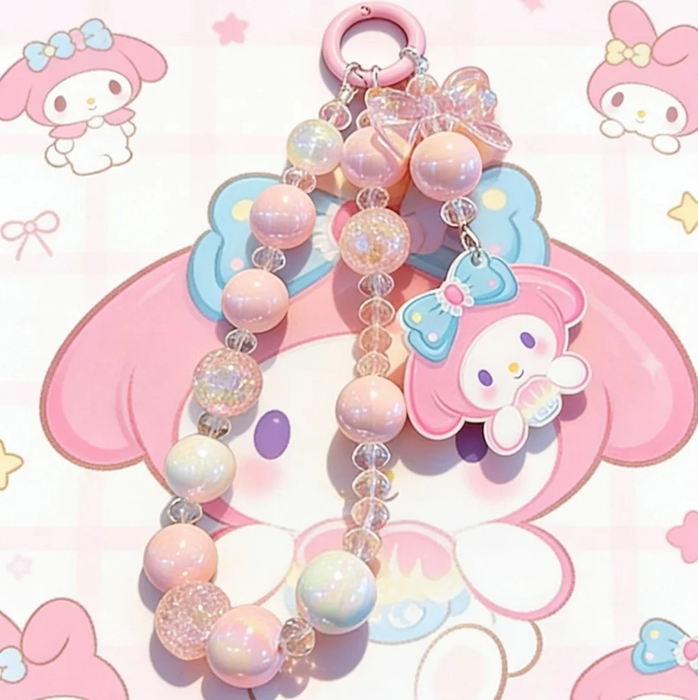 My Melody Pink Kawaii Beaded Phone Charm / Wristlet